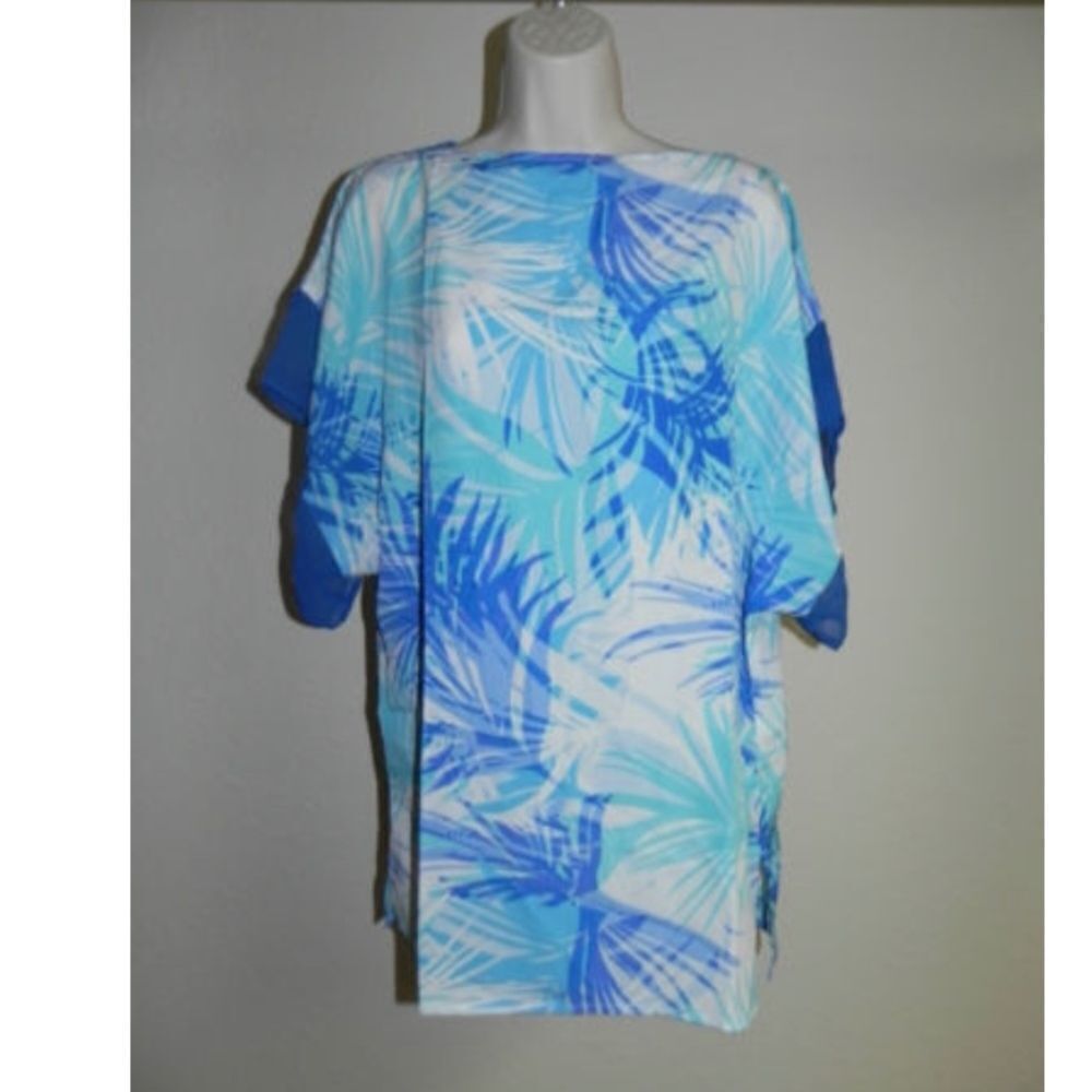 Womens Blouse Small Dolman Blue Multi Color NWOT